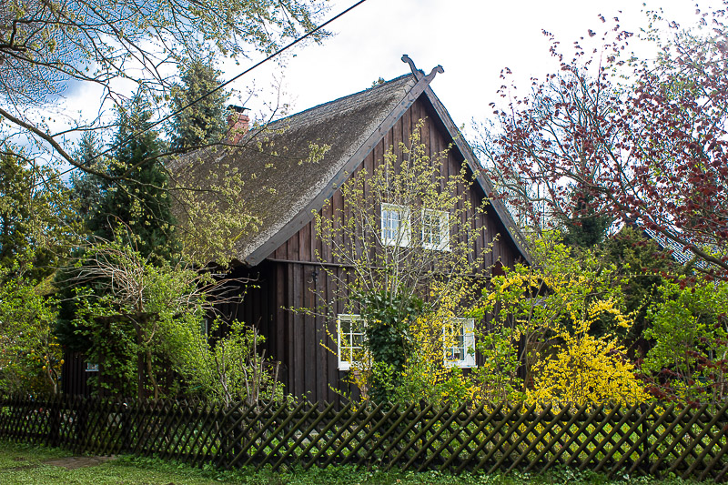 Es grünt und blüht. Typisches Holzhaus im Spreewald.