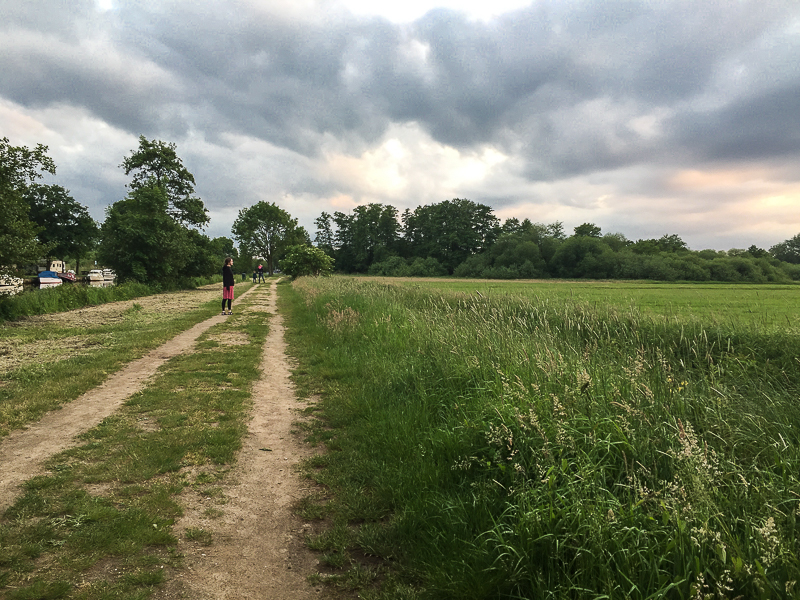 Trotz der bedrohlich grauen Wolken, regnete es während unseres Aufenthaltes nicht mehr. Weg entlang der Hamme.