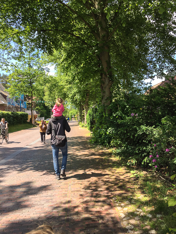 Viel Grün und interessante Häuser in dieser Straße. Bergstraße in Worpswede.